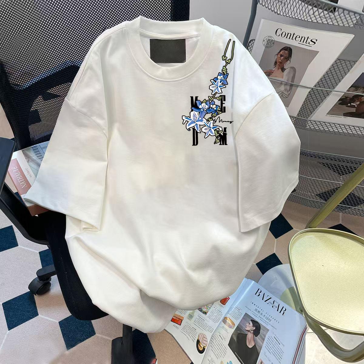新款2025藤蔓花卉印花短袖T恤男美式潮牌设计感高街复古夏季体恤