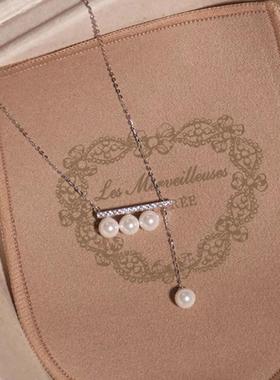 法式复古轻奢珍珠抽拉项链可调节小众设计感百搭锁骨平衡木