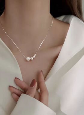 简约轻奢水晶澳白珍珠锁骨链女通勤高级感小众项链新款爆款颈链