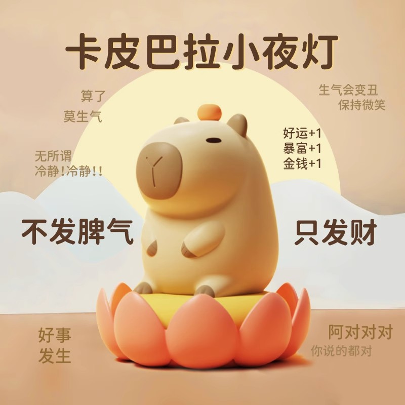 卡皮巴拉小夜灯卧室高颜值USB充电床头伴睡灯送女生日礼物拍拍灯