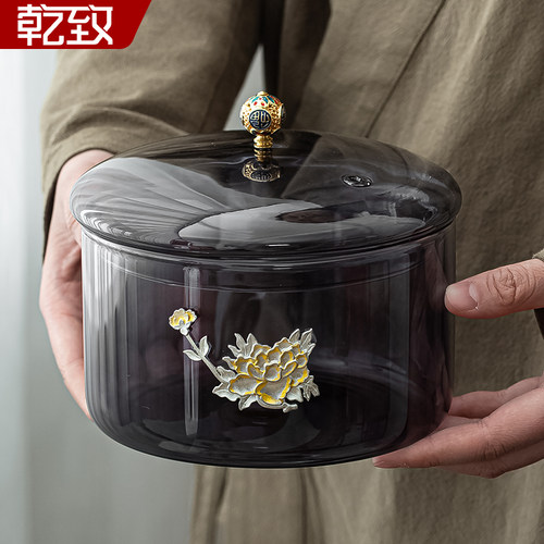 玻璃茶洗缸耐高温茶具消毒锅带盖子大号杯洗黑晶炉洗茶杯笔洗水盂