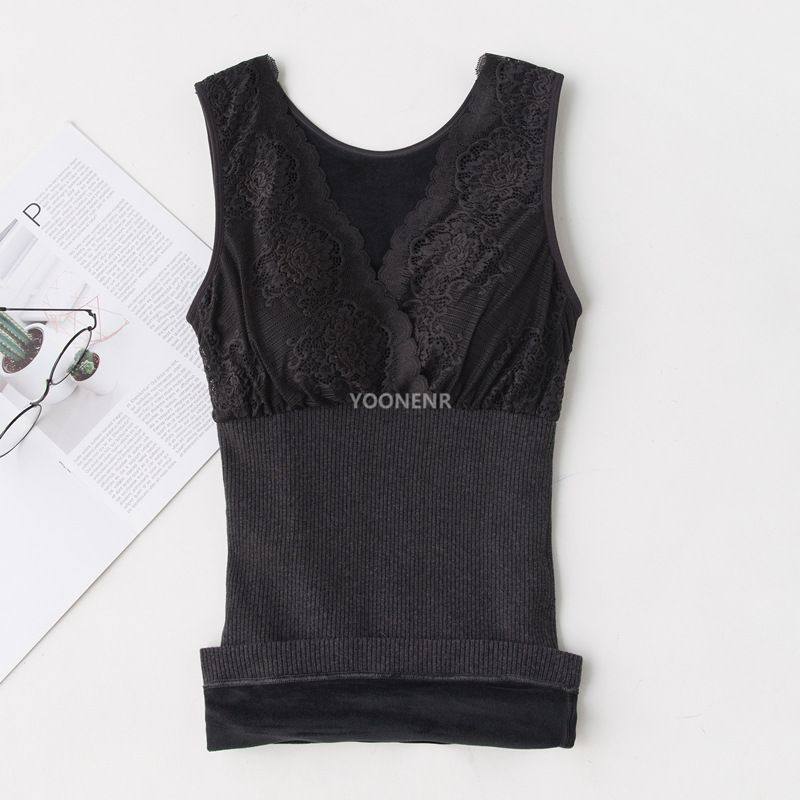 秋冬新款棉质彩棉女士交叉大蕾丝V领保暖背心加绒加厚带胸垫内衣,女士内衣/男士内衣/家居服,保暖背心,淘宝优惠券,粉丝福利购,淘宝优惠卷