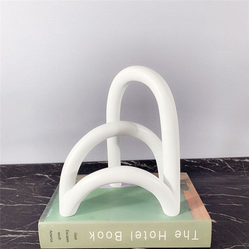 简约现代家居透白色树脂拱形屏风摆件客厅玄关电视柜书房饰品