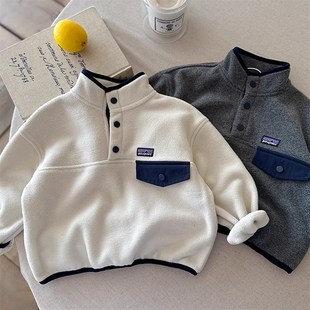 儿童卫衣2024秋冬新款 男女童双面绒打底衫 宝宝帅气翻领POLO衫 潮款