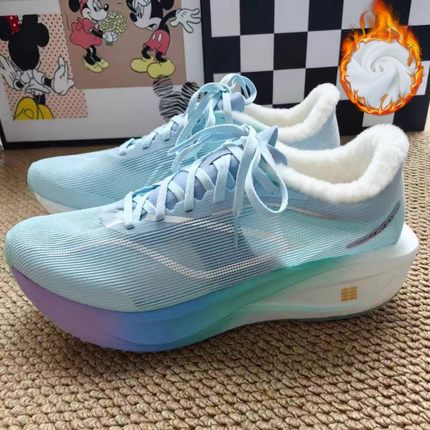 飞电5c碳板跑鞋秋冬加绒款防滑减震回弹专业竞速跑步鞋儿童运动鞋