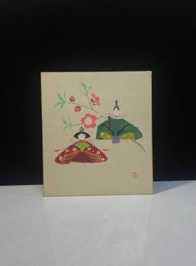日本中古回流手绘彩绘贴布贴纸浮世绘人物纸板画装饰画挂画非全新
