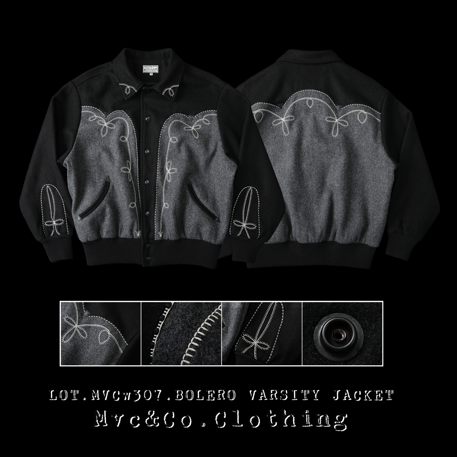 Mvc&Co.匠织 LOT.307 羊毛混纺800G毛呢Bolero西部绣花棒球夹克