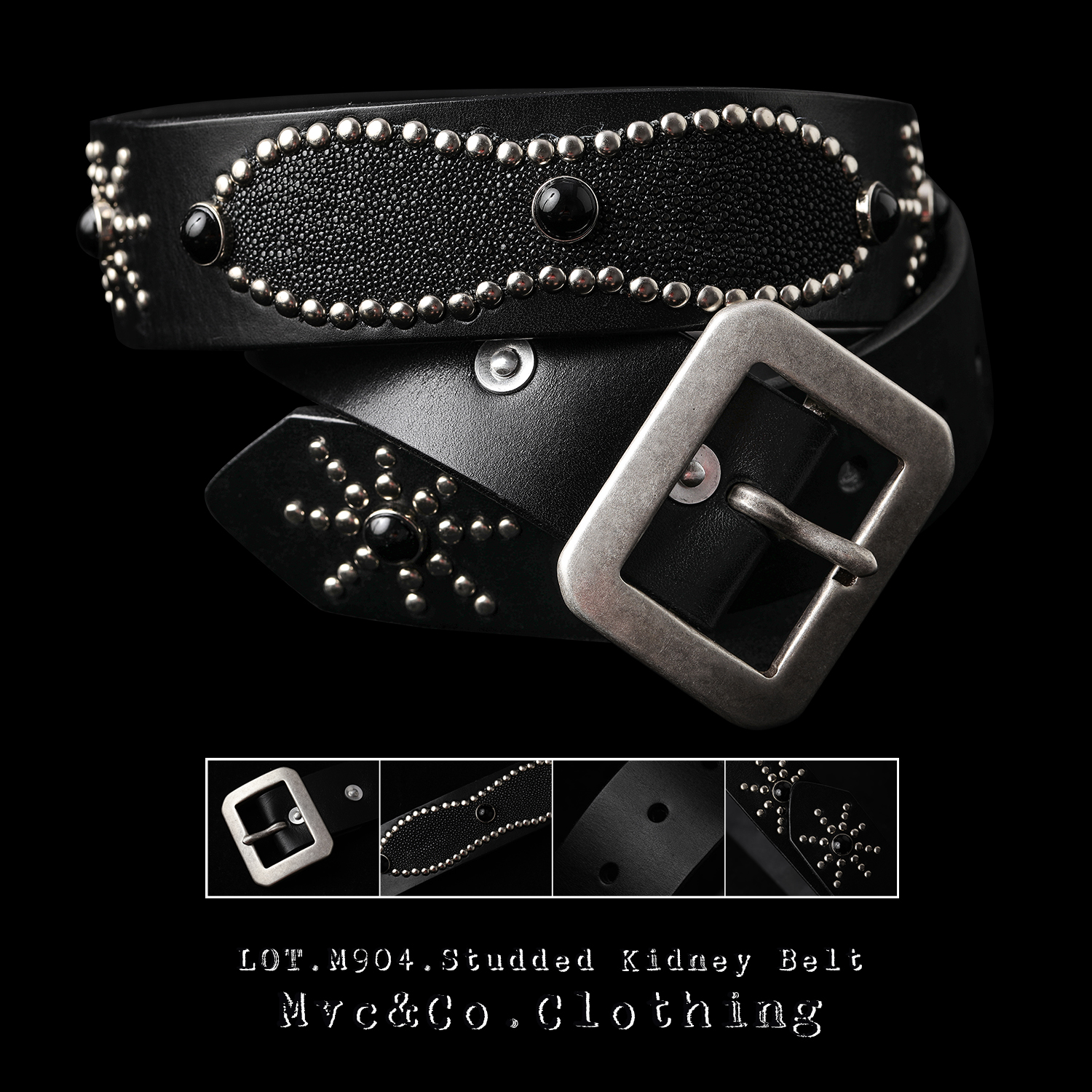Mvc&Co.匠织 LOT.904 白铜扣全粒面植鞣革铆钉镶珠手工定制皮带