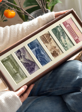 六连框黑胡桃相框增运多金画框摆台人民币装饰画简约轻奢立式摆台