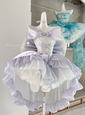 POSHEPOSE高定如心公主.风铃信芷·花手鞠.蓝紫连衣裙公主裙