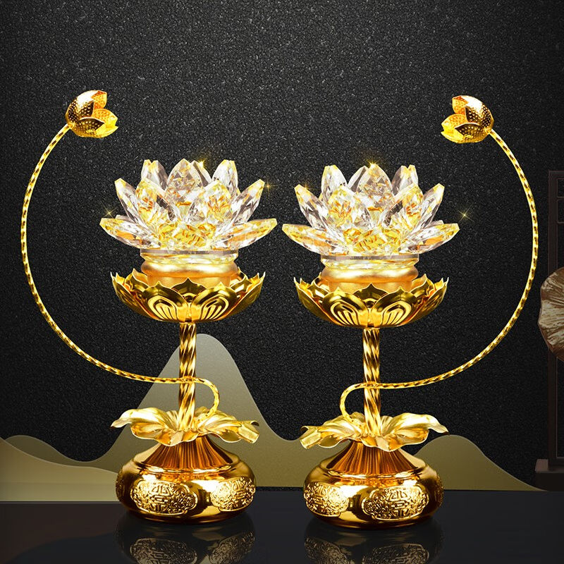 益心阁莲花灯摆件财神爷观世音菩萨供佛灯佛具用品摆件8.5寸/一i.
