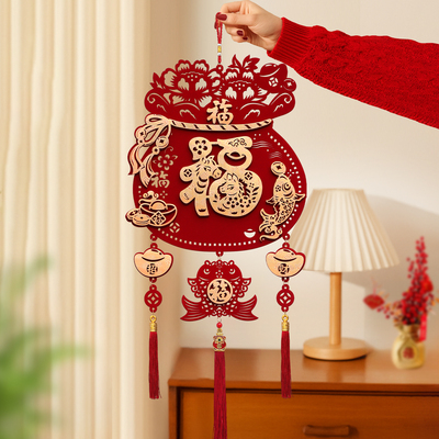 新年装饰挂件2026马年装扮福字挂饰墙壁挂件立体植绒布场景布置