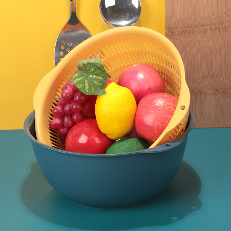 象太郎圆形磨砂滴水筛双层镂空沥水篮洗水果家用厨房塑料洗菜篮子,收纳整理,其他收纳篮,淘宝优惠券,粉丝福利购,淘宝优惠卷