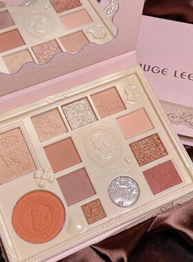 眼影盘MUGE LEEN蕾丝书本12色珠光亮片高光腮红一体日常彩妆盘