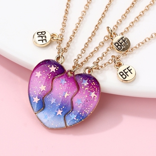 三人闺蜜项链磁吸一人一半友谊姐妹爱心拼接儿童女童挂件生日礼物