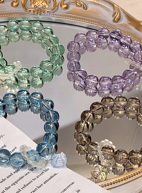 粉色紫色水晶串珠手链女生古风高颜值学生党闺蜜琉璃醒狮手串女款
