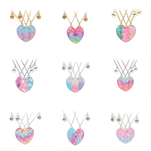 爱心拼接渐变色闺蜜项链磁吸二人三人好朋友友谊姐妹儿童饰品礼物