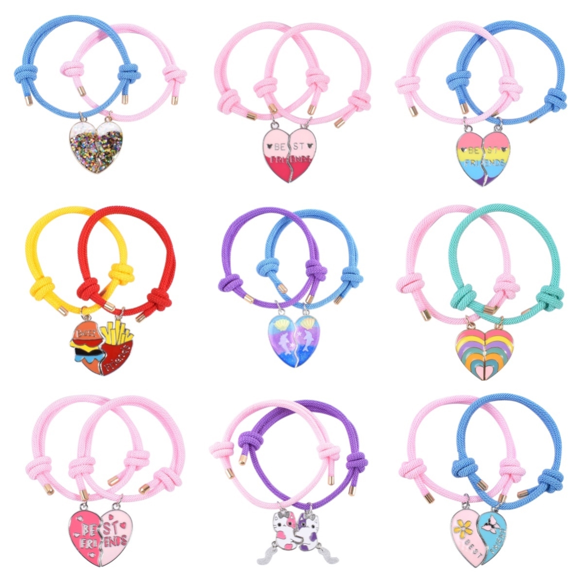爱心拼接卡通猫咪海豚儿童闺蜜手链二人磁吸一对一人一半手绳礼物