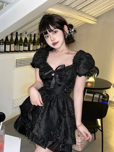 法式黑色生日小礼裙高级感礼服在逃公主裙超仙蓬蓬裙连衣裙收腰女