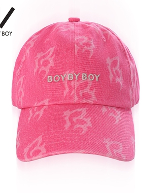BOY BY BOY潮牌女装帽子字母暗纹潮流时尚粉色棒球帽鸭舌帽
