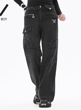 BOY BY BOY春季女装朋克感休闲牛仔阔腿长裤W55003