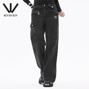 BOY BY BOY春季女装朋克感休闲牛仔阔腿长裤W55003