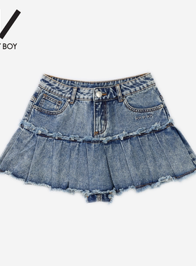 BOY BY BOY潮牌25秋上新百搭休闲假两件牛仔裙裤女短裤W253W53005