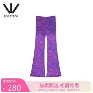 針織長褲 Boy Boy夏潮牌女裝 舒適W15002 滿印圖案喇叭修身
