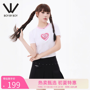 T恤W01004 BOY BOY春季 复古蛋糕印花蕾丝边针织短袖