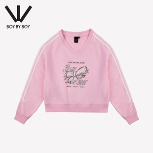 套头衫 BOY蝴蝶结印花V领卫衣色宽松时尚 BOY