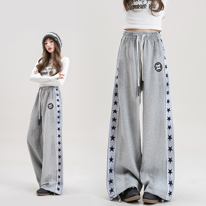 灰色扎染运动裤女春秋季休闲裤子