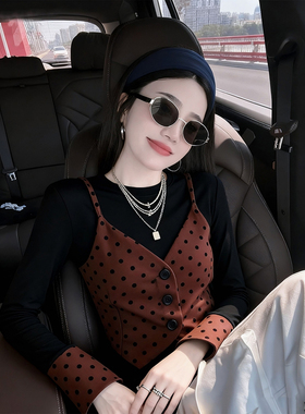 甜蜜失格~高级感马甲假两件内搭打底衫长袖T恤女秋季修身显瘦上衣