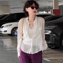 白色薄款亚麻防晒衬衫外套女夏季2025新款轻奢高级感法式雪纺上衣