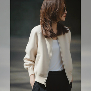 米白色飞行服夹克短外套女2025秋季 轻熟风小众宽松棒球服上衣 新款