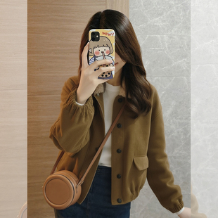 独特漂亮的初冬棕色皮毛一体小香风短款加厚羊羔绒夹克外套女冬季