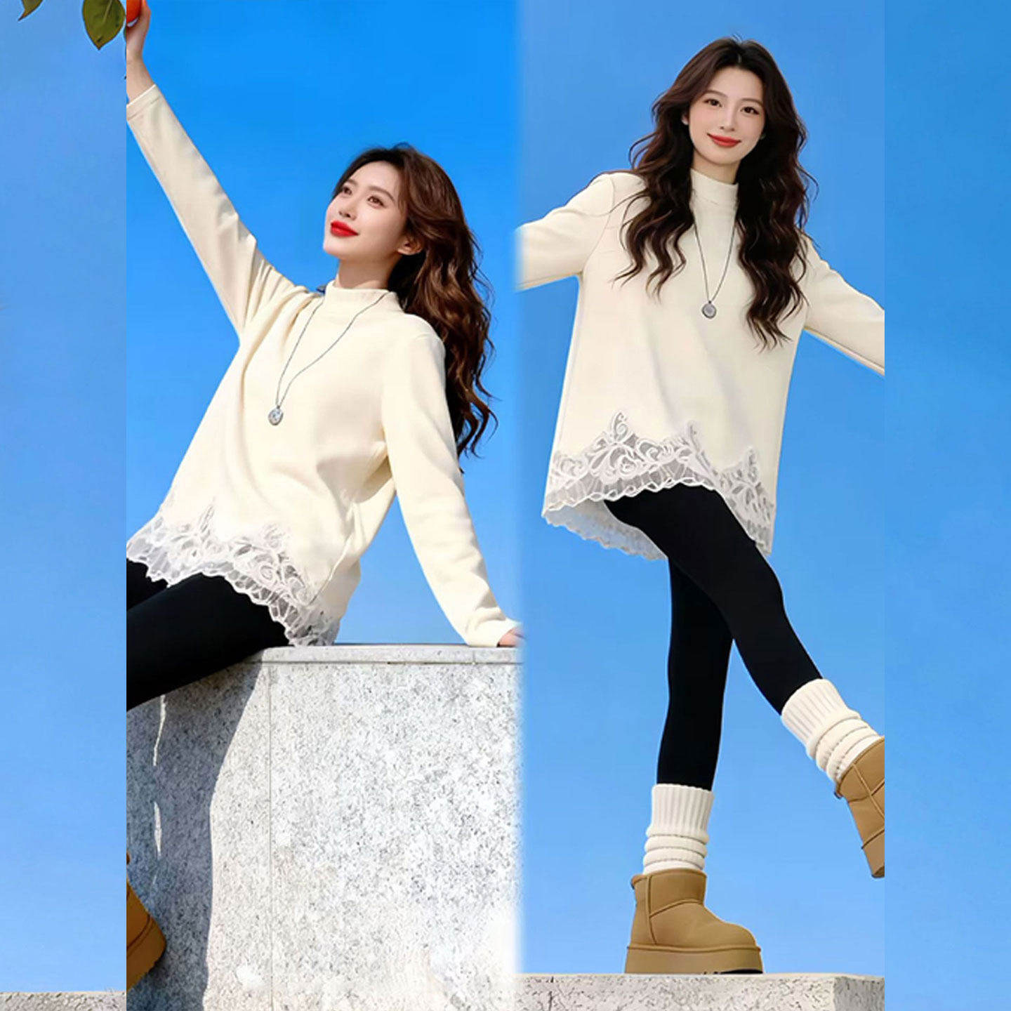 蕾丝白茶~刺绣拼接白色德绒半高领打底衫女秋冬加厚宽松内搭上衣,女装/女士精品,大码内搭,淘宝优惠券,粉丝福利购,淘宝优惠卷