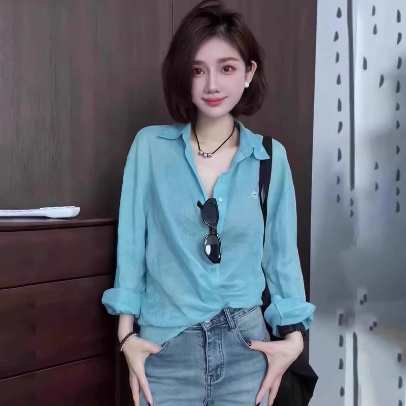 湖蓝色防晒衬衫女外搭设计感