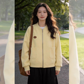 休闲宽松慵懒风拉链卫衣开衫 奶黄蛋糕 黄色棒球服外套女春秋薄款
