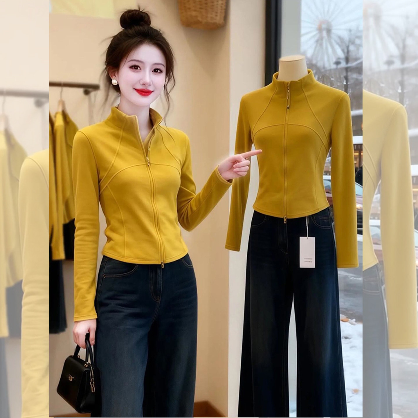 柠檬沙拉~设计感双拉链长袖内搭打底衫女秋季修身显瘦半高领外套,女装/女士精品,大码内搭,淘宝优惠券,粉丝福利购,淘宝优惠卷