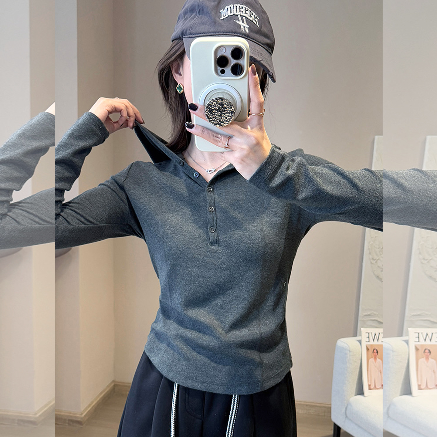 【送运费险】灰色连帽上衣女