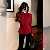 红色修身 立领拉链开衫 女外套2026新款 高级优雅 爆款 显瘦收腰上衣