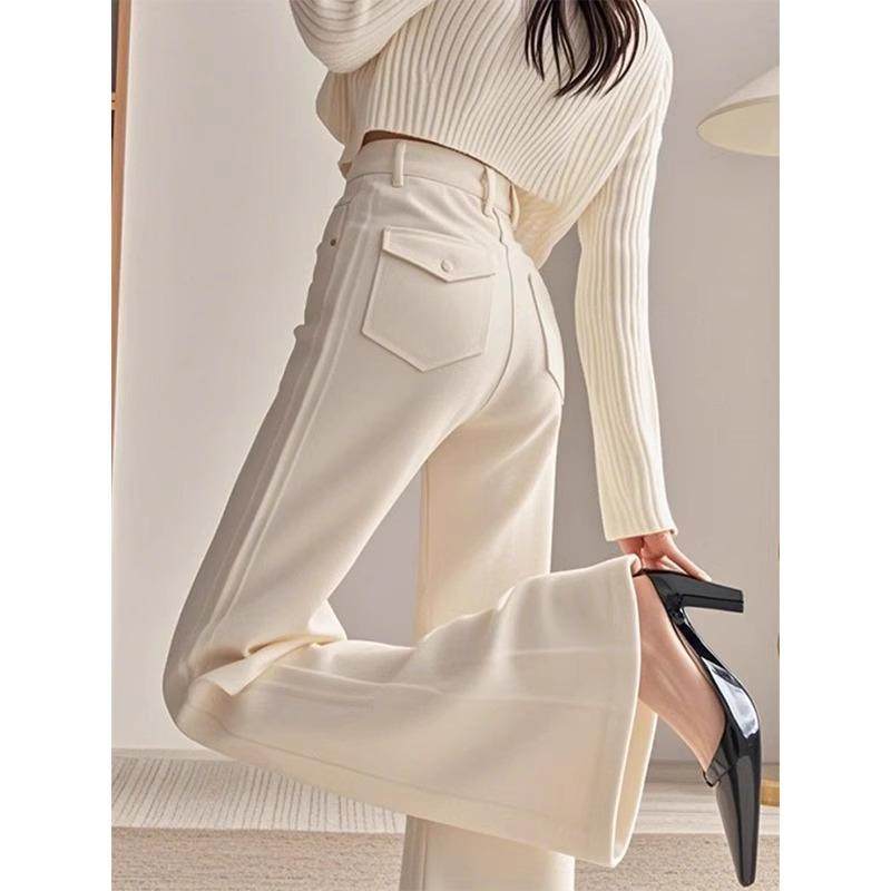 白色喇叭裤子女春季新款今年流行爆款长裤高腰微喇休闲西装阔腿裤,女装/女士精品,牛仔裤,淘宝优惠券,粉丝福利购,淘宝优惠卷