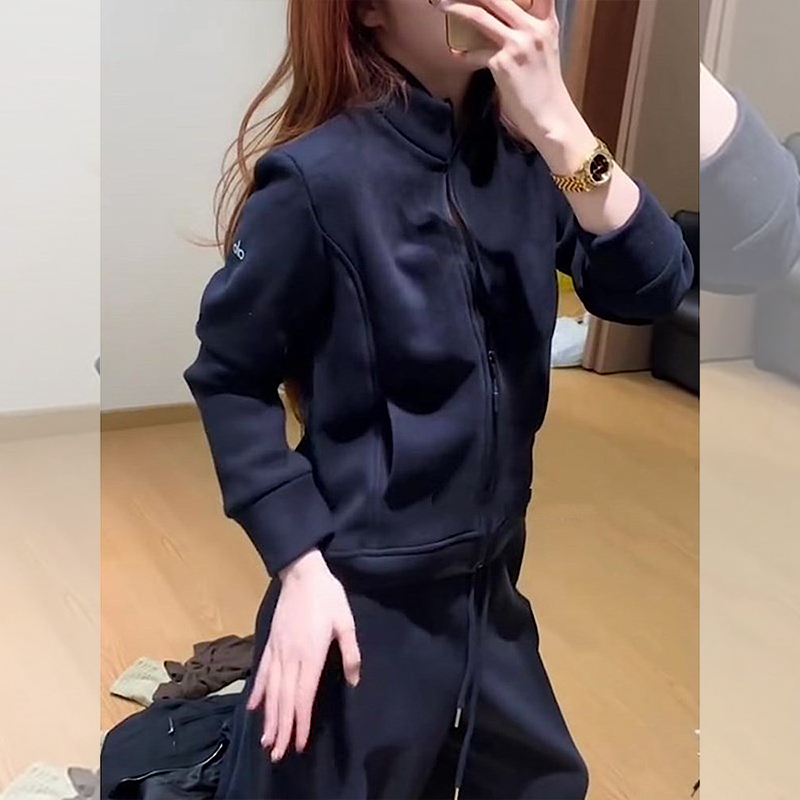 2025冬季新款蓝色立领拉链长袖卫衣女休闲运动风显瘦百搭日常上衣