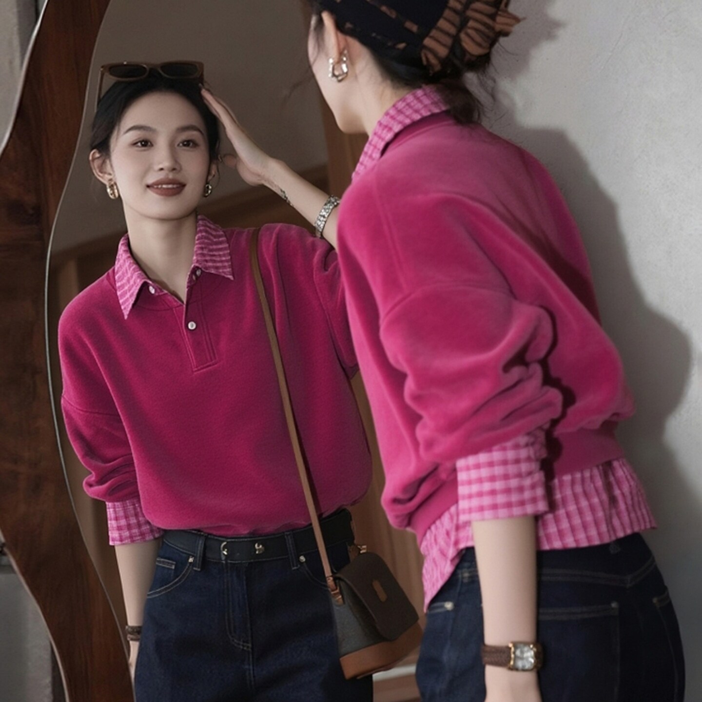 今年流行小众设计感上衣减龄超好看宽松玫粉色假两件灯芯绒衬衫女,女装/女士精品,T恤,淘宝优惠券,粉丝福利购,淘宝优惠卷