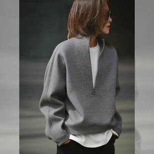 独特漂亮减龄款超好看半拉链高领无帽灰色卫衣女款2026年新款冬季