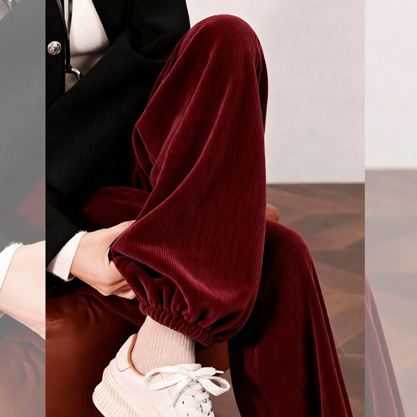 大气酒红~红色加绒束脚休闲裤女冬季2026新款松弛感灯芯绒长裤子,女装/女士精品,大码裤装,淘宝优惠券,粉丝福利购,淘宝优惠卷