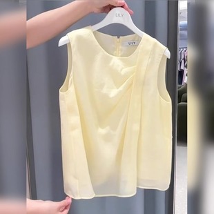 韩系清新度假温柔风淡黄色上衣女2026夏季简约不规则纯色无袖小衫