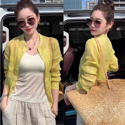 薄款苎麻长袖防晒衬衫外套女