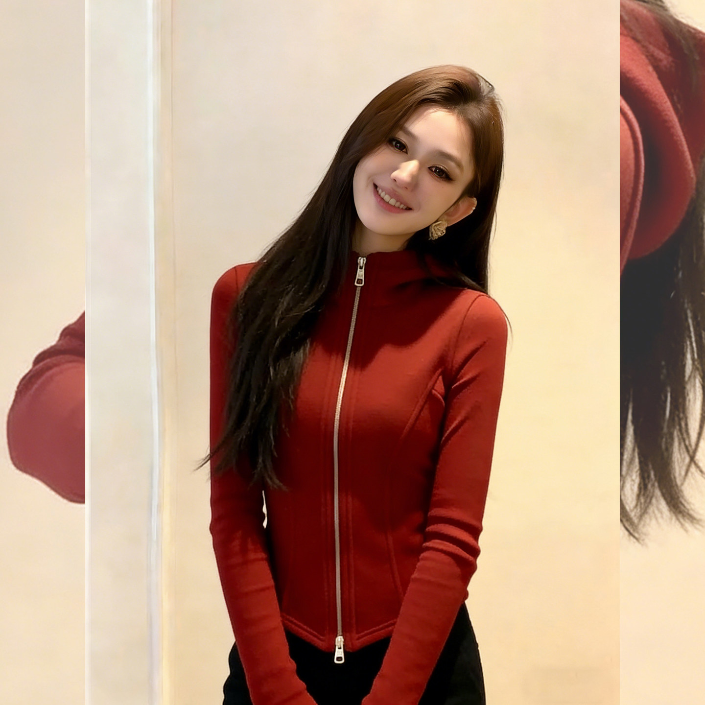 漂亮气质~红色连帽卫衣女秋冬修身短款外套显瘦拉链开衫减龄上衣,女装/女士精品,常规大码外套,淘宝优惠券,粉丝福利购,淘宝优惠卷