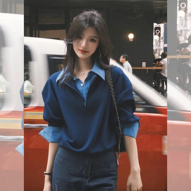 【送运费险】蓝色假两件卫衣女